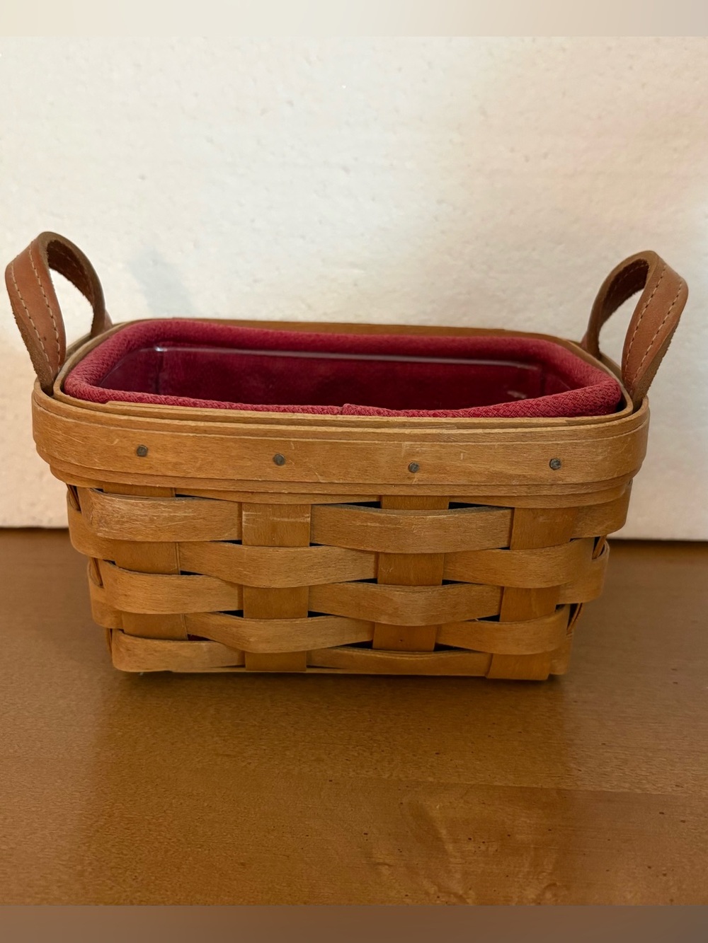 Vintage 2002 Longaberger Spring Basket w/leather Handles, liner and protector